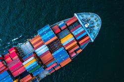 Aerial top view container cargo ship